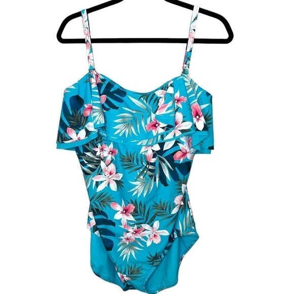 Coco Contours Agate Ruffle Bandeau Bra Sized One Piece Swimsuit - Tropicale - Picture 5 of 16